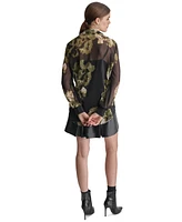 Dkny Women's Printed Button-Front Long-Sleeve Shirt