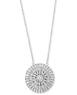 Effy Diamond Round & Baguette Circle Cluster 18" Pendant Necklace (1 ct. t.w.) in 14k White Gold