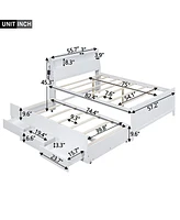 Streamdale Furniture Full Size Platform Bed With Storage Led Headboard, Twin Size Trundle And 3 Drawers