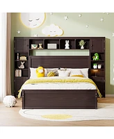 Streamdale Furniture Queen Wooden Bed With All-In-One Cabinet, Shelf And Sockets