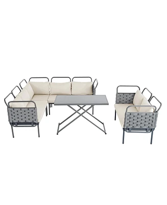 Simplie Fun Modern 5-Piece Patio Sectional Set with Glass Table