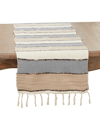 Saro Lifestyle Boho Chic Fringed Stripe Table Runner, 16"x72"