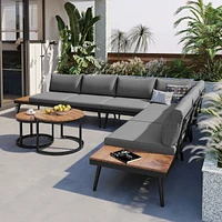 6-Piece Outdoor Sectional Sofa Set with Round Coffee Tables and Cushioned Seating