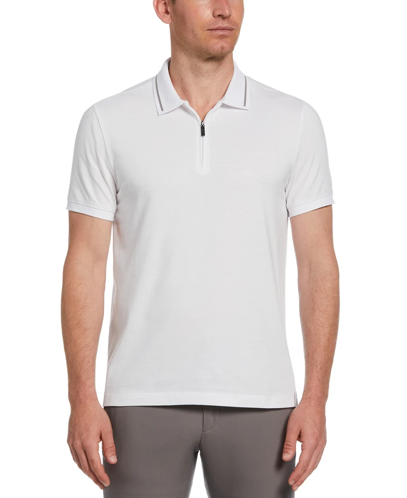 Perry Ellis Men's Mini Ottoman Quarter-Zip Short Sleeve Polo Shirt