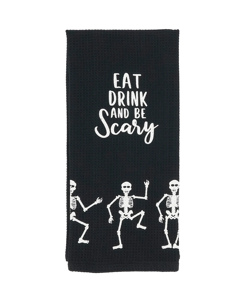 Saro Lifestyle Frightful Feast Skeleton Kitchen Towel Set of 4,18"x28"