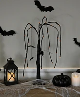 Northlight 24" Led Lighted Black Glittered Halloween Willow Tree with Bats - Orange Lights