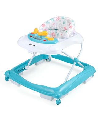 Costway Foldable Baby Walker with 3 Adjustable Heights Comfy Padded Seat Music Tray