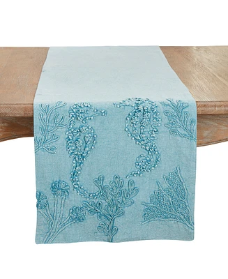 Saro Lifestyle Seashore Stonewashed Detail Table Runner, 16"x72"