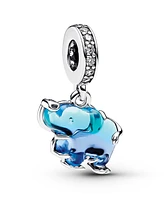 Pandora Sterling Silver Blue Murano Glass Elephant Dangle Charm