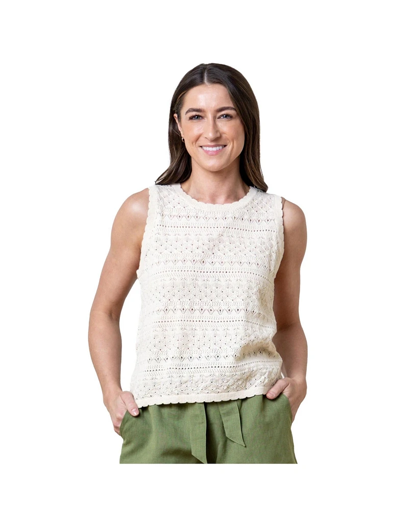 Hope & Henry Women's Organic Sleeveless Crochet Sweater Tank