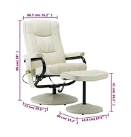 vidaXL Massage Recliner with Ottoman Cream Faux Leather