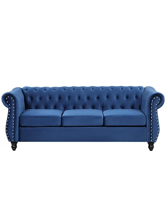 Simplie Fun 82" Modern Sofa Dutch Plush Upholstered Sofa, Solid Wood Legs, Buttoned Tufted Backrest