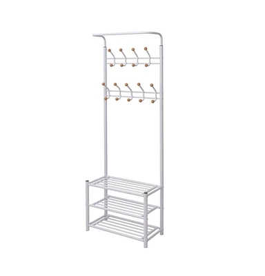 vidaXL Clothes Rack with Shoe Storage 26.8"x12.6"x71.9" White