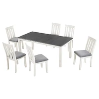 Streamdale Furniture Retro Style 7-Piece Dining Table Set With Extendable Table And 6 Upholstered Chairs