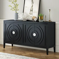 Simplie Fun Retro Sideboard Door with Circular Groove Design & Round Metal Handle for Entrance, Dining & Living Room