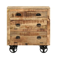 Side Cabinet with Wheel 27.6"x15.7"x29.5" Solid Mango Wood