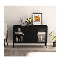 vidaXL Sideboard Black 41.3"x13.8"x27.6" Steel and Tempered Glass