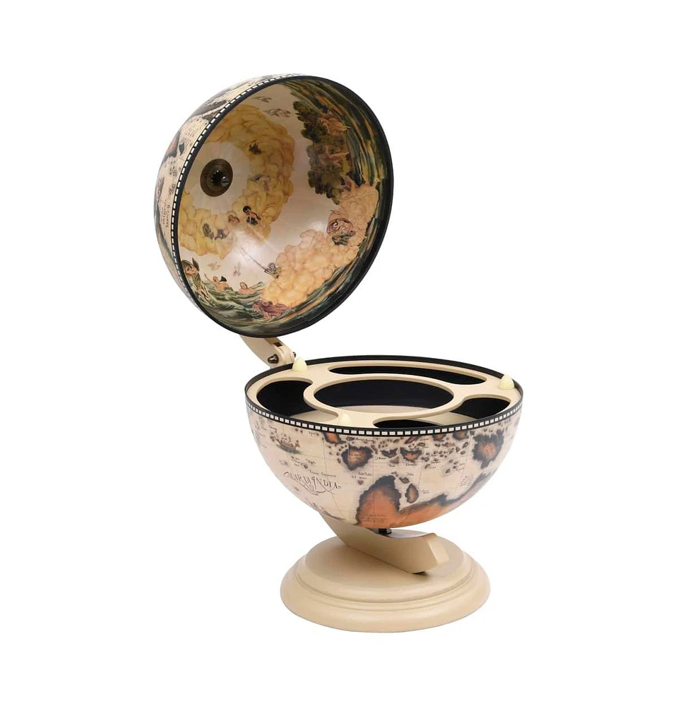 Tabletop Globe Bar Wine Stand Eucalyptus Wood White