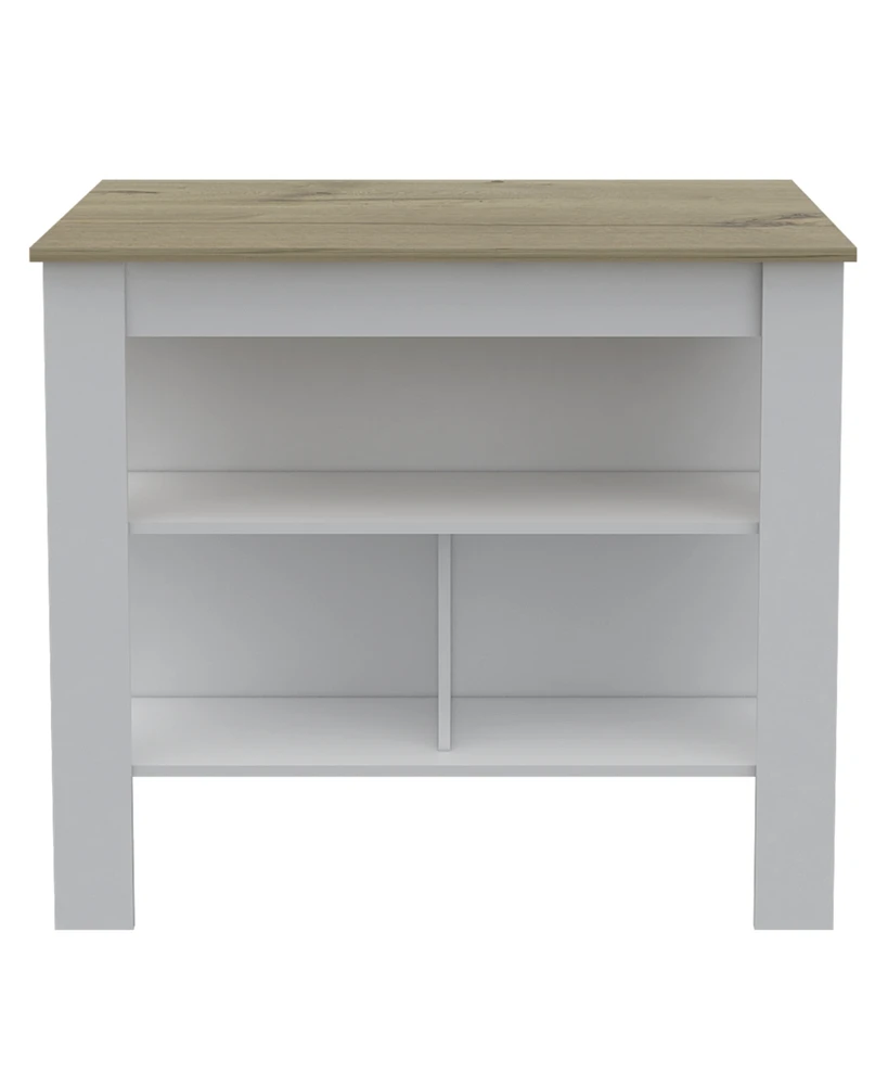 Simplie Fun Rockaway 3-Shelf Kitchen Island White And Light Oak