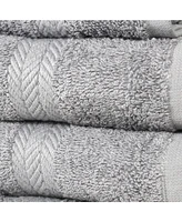 Arkwright Home Chelsea 6-Piece Bathroom Cotton Towel Set, 2 Bath Towels, 2 Hand Towels 2 Washcloths, Chevron Border Pattern, Gray