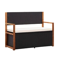 vidaXL Storage Bench 45.3" Poly Rattan and Solid Acacia Wood