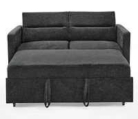 Loveseats Sofa Bed With Pull-Out Bed, Adjsutable Back And Two Arm Pocket, Black (54.5"X33"X31.5")