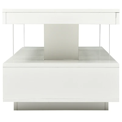 Simplie Fun Modern White Led Coffee Table with Storage, 2 Drawers, and Shelves