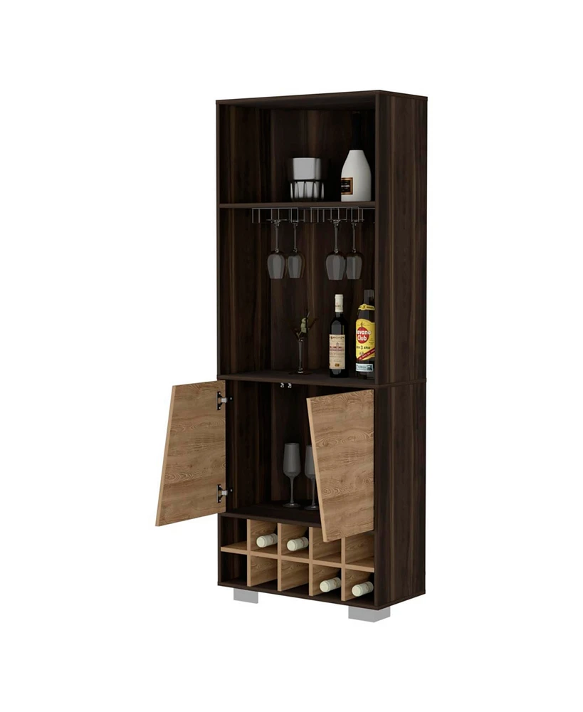 Simplie Fun Paso Robles 10-Bottle 3-Shelf Corner Bar Cabinet Dark Oak And Pine