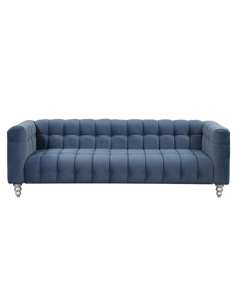 Simplie Fun 89" Modern Sofa Dutch Fluff Upholstered With Solid Wood Legs, Buttoned Tufted Backrest, Blue