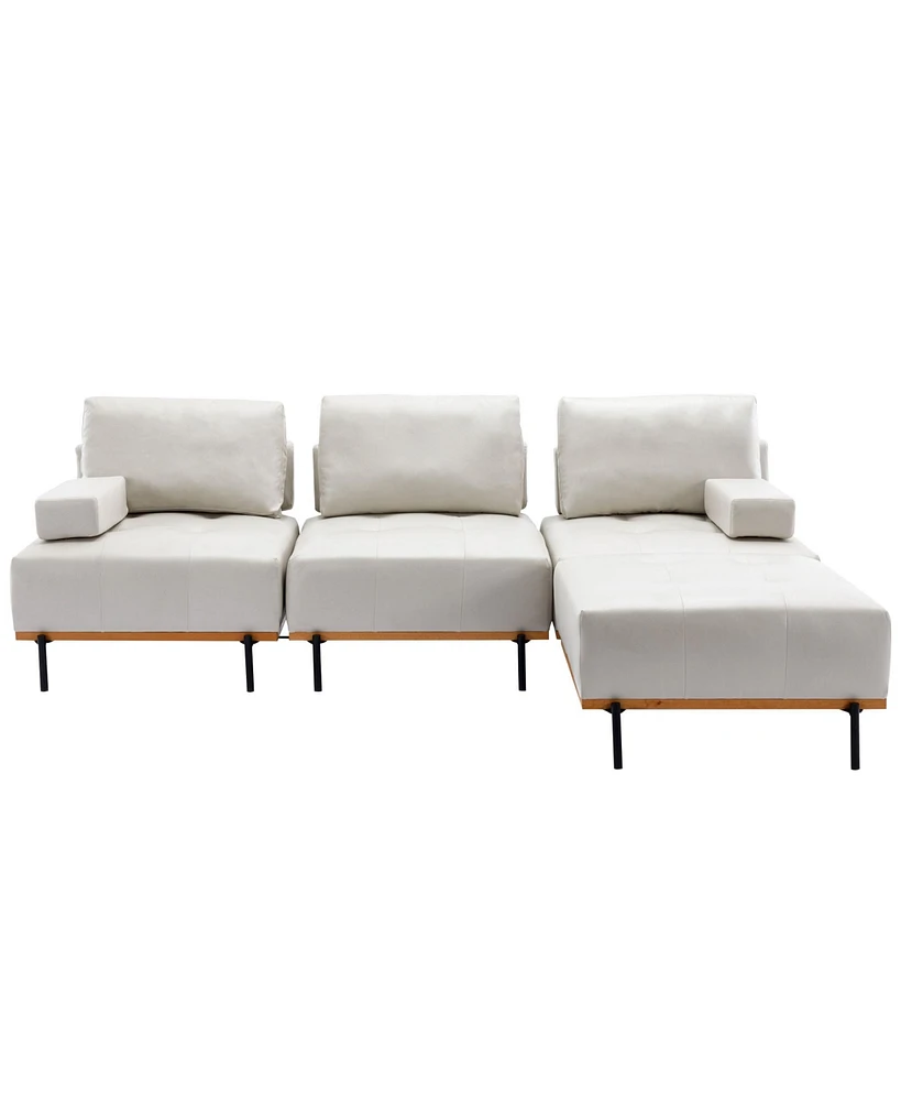 Simplie Fun L-Shaped Sectional Sofa with Ottoman, Comfortable Fabric