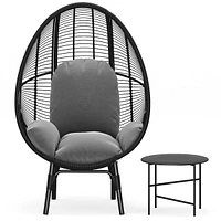 Streamdale Furniture Patio Pe Wicker Egg Chair Model 2 With Black Color Rattan Grey Cushion And Side Table