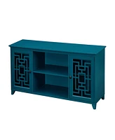 Streamdale Furniture 60" Sideboard Buffet Table With 2 Doors, Storage Cabinet With Adjustable Shelves, Teal