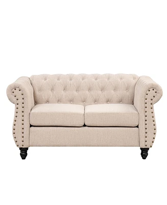 Simplie Fun 60" Modern Sofa Dutch Plush Upholstered Sofa, Solid Wood Legs, Buttoned Tufted Backrest