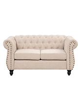 Simplie Fun 60" Modern Sofa Dutch Plush Upholstered Sofa, Solid Wood Legs, Buttoned Tufted Backrest