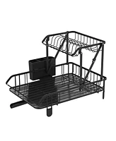 Sugift 2-Tier Collapsible Rust-proof Dish Rack with Removable Drip Tray