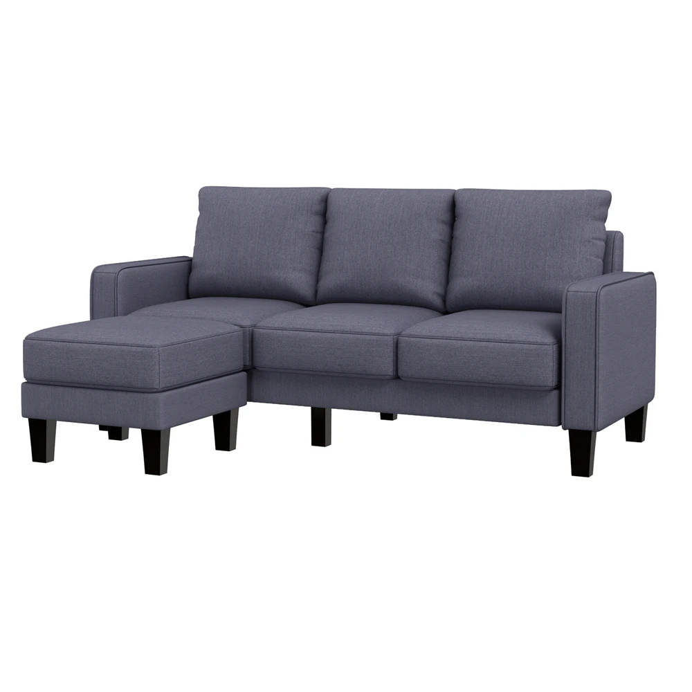 Simplie Fun Modern Living Room Furniture L Shaped Sofa With Ottoman In Dark Fabric