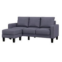 Simplie Fun Modern Living Room Furniture L Shaped Sofa With Ottoman In Dark Fabric