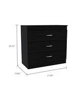 Streamdale Furniture Melia Three Drawer Dresser, Superior Top, Metal Hardware