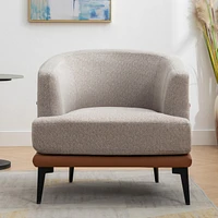 Modern Twotone Barrel Fabric Chair, Upholstered Round Armchair For Living Room Bedroom Reading