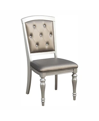 Simplie Fun Silver Finish Crystal Tufted Upholstered Dining Chairs