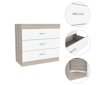 Melia Three Drawer Dresser, Superior Top, Metal Hardware - Light Gray White
