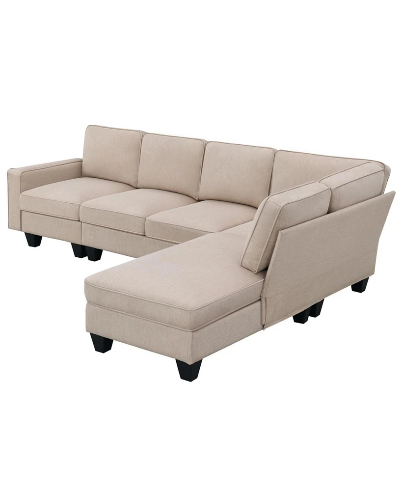 Simplie Fun Modern L-Shaped Sectional Sofa with Chaise Lounge & Convertible Ottoman, 7-Seater, 3 Colors