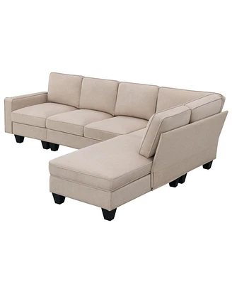 Simplie Fun Modern L-Shaped Sectional Sofa with Chaise Lounge & Convertible Ottoman, 7-Seater