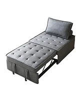 Simplie Fun Multipurpose Faux Leather Ottoman Lazy Chair Pulling Out Sofa Bed (Dark Grey)