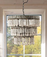 Storied Home 3-Tier Wood Bead Chandelier Antique White