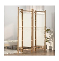vidaXL Folding 4-Panel Room Divider 63" Bamboo and Canvas