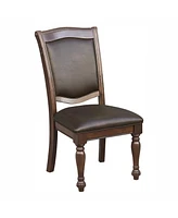 Simplie Fun Wooden side chairs set, brown cherry finish, faux leather upholstery