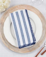 Saro Lifestyle Lively Pompom Border Striped Napkin Set of 4,20"x20"