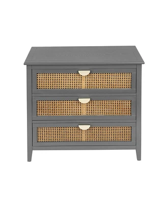 Simplie Fun 3 Drawer Cabinet Rattan, American Furniture, Suitable For Bedroom, Living Room, Study