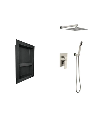 Streamdale Furniture Shower System With Shower Head, Hand Shower, Hose, Valve Trim, Lever Handles And Niche